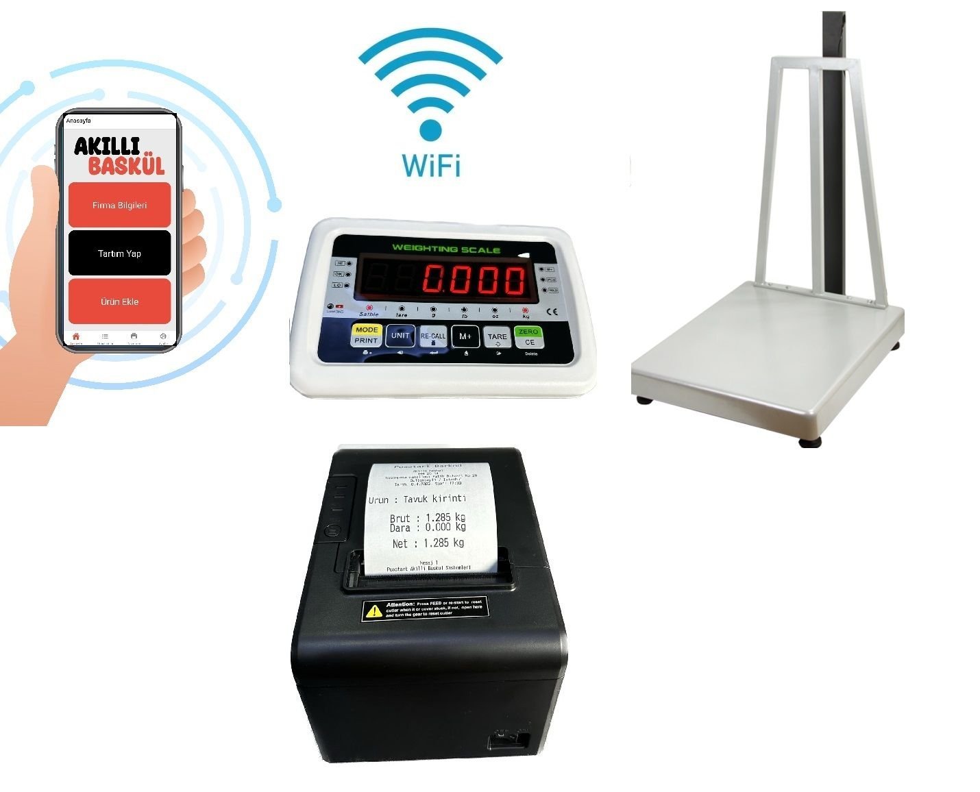 Barkod Yazıcılı Baskül l 70x80 cm l 600Kg